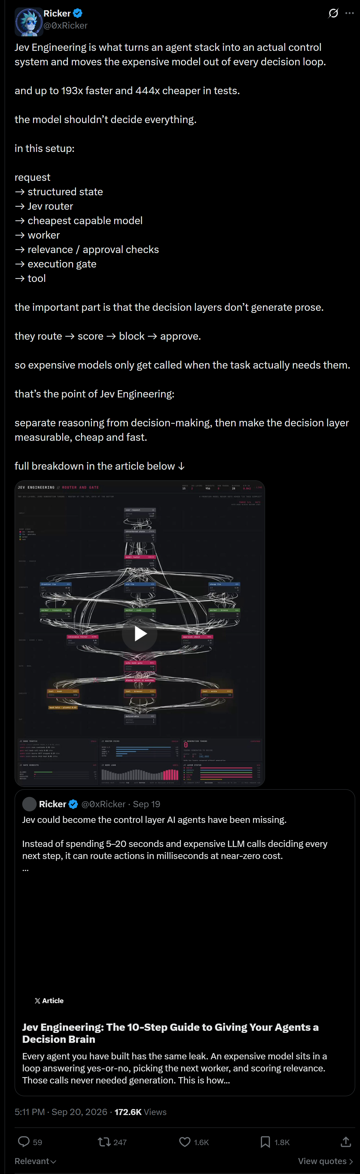 Ricker’s JEV Architecture Teardown: Why Moving LLMs Out of Decision Loops Makes Agents 193x Faster